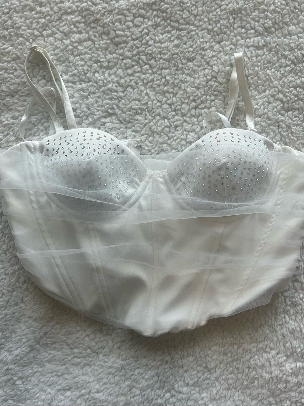Windsor White Rhinestone Mesh Bustier Bra